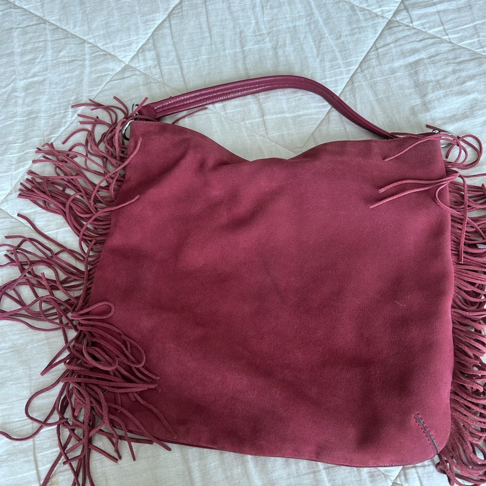 Rebecca Minkoff Burgandy Fringe Leather Shoulder Bag - Picture 2 of 4